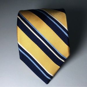 Chaps Tie 100% Silk Yellow Gold & Navy Striped Ralph Lauren